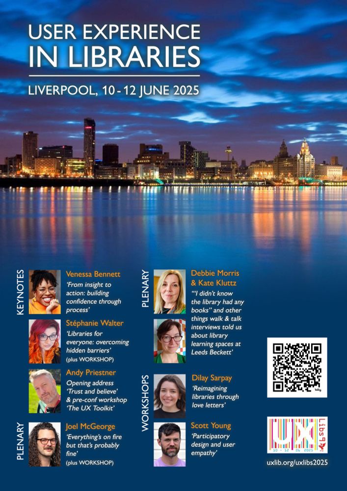 Poster with a Liverpool waterfront backdrop also showing portrait photos of eight speakers. 