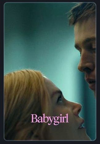 Poster for the movie Babygirl, with Harris Dickinson and Nicole Kidman in front of an aqua blue, out of focus background