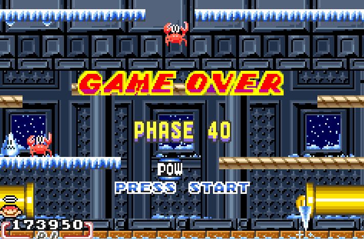 mario bros game over on phase 40 with 173950 points after 1 continue