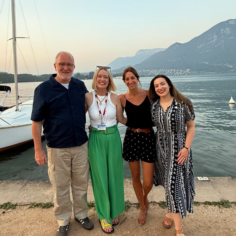 Mark, Joanna, Katherine and Katie in front of Lake Annecy
