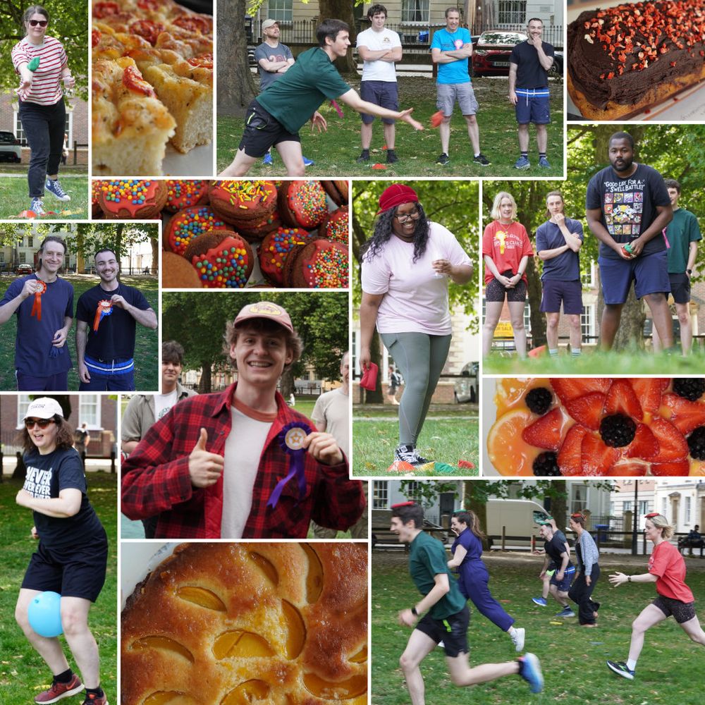 The A Prods crew taking part in sports day fun, also with delicious cakes and bakes.