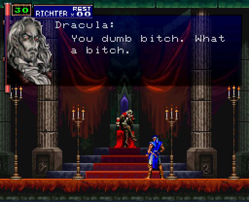castlevania symphony of the night: dracula saying to richter "you dumb bitch. what a bitch."
