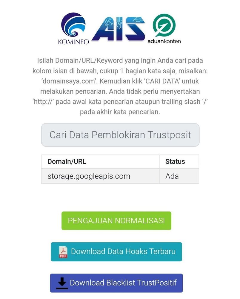screenshot of indo government website stating that storage.googleapis.com is blocked Nationwide 
