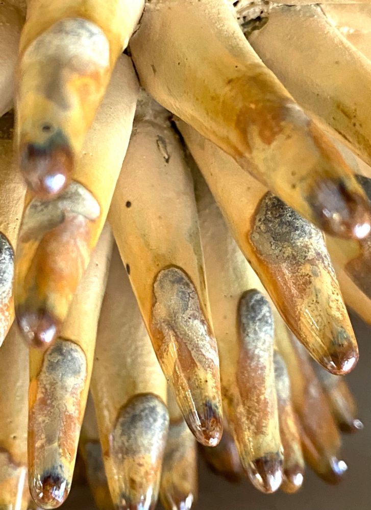 Yellow spikes with bronze, silver and milky yellow tips