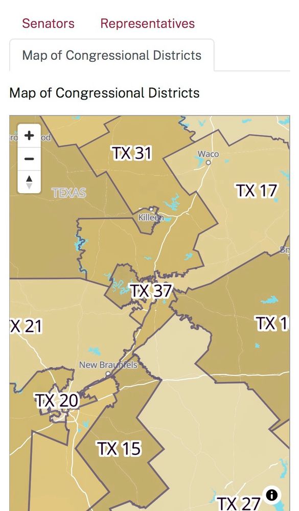 Map of gerrymandered city of Austin congressional districts. 