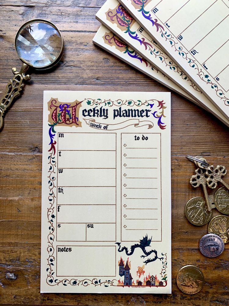 A weekly planner made to look like an illuminated manuscript