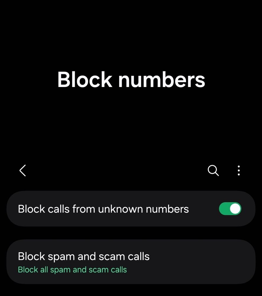 Block numbers Samsung devices screen shot.
