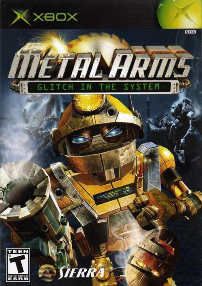 Game cover for Metal Arms, featuring a yellow robot.