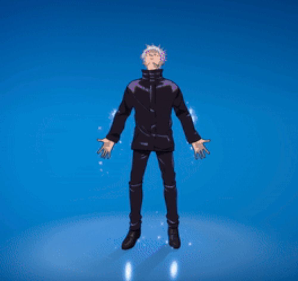 a cartoon character is standing on a blue surface and waving