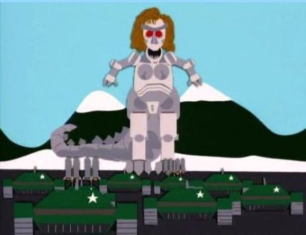 Mecha-Streisand prepares to do battle with the US Army.