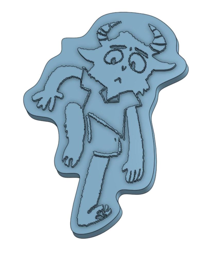 CAD model of a 3D "stand" featuring one of the drawings from Neil's ref sheet