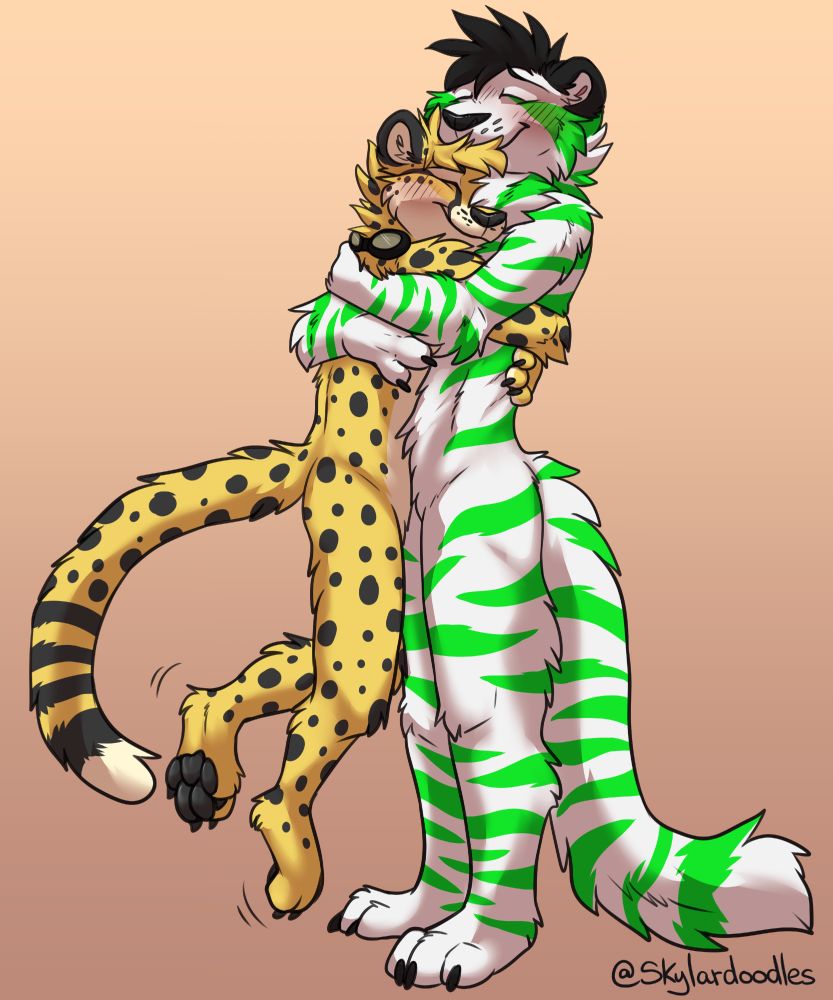 Art of Fibre giving Obscura a big hug lifting them off their paws