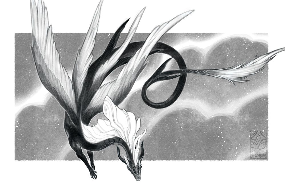 Black and white drawing of a drake, Maora