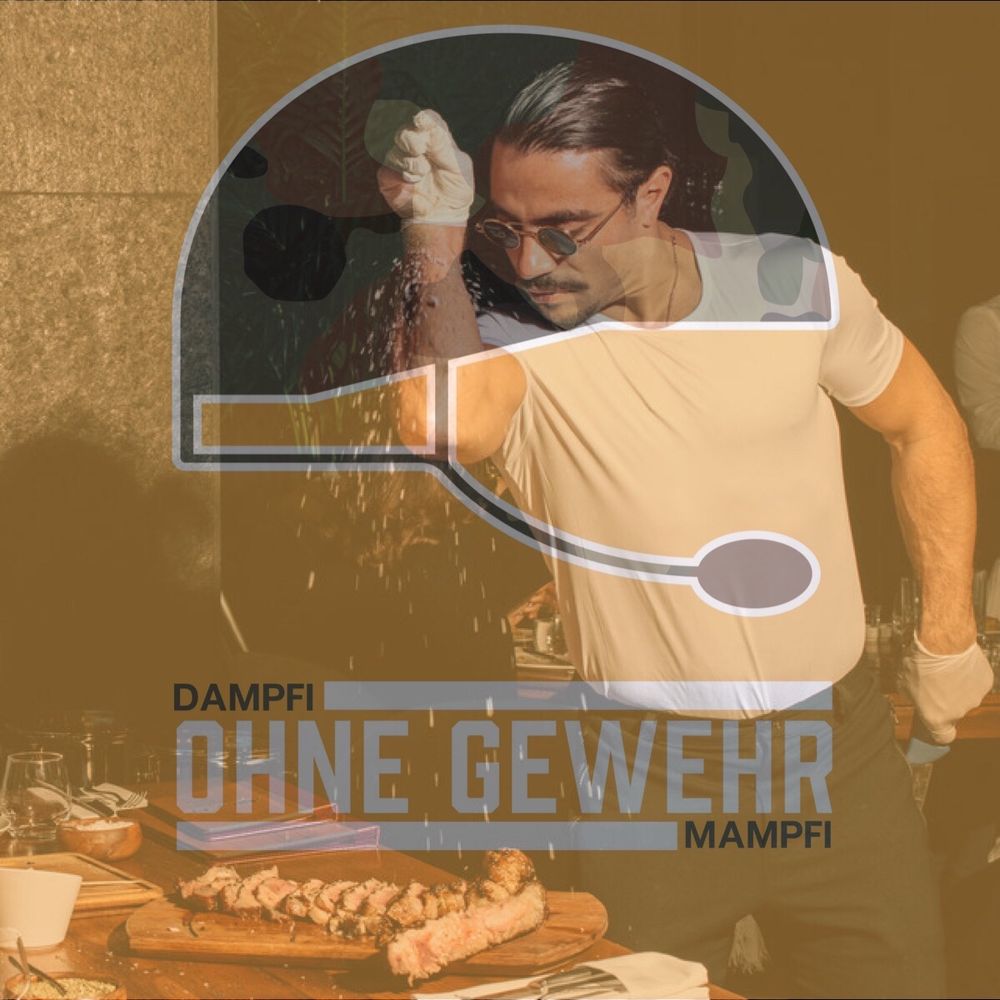 Ein Gourmetchef streut Salz auf ein Steak. Das Logo vom BundiTalk als Wasserzeichen.