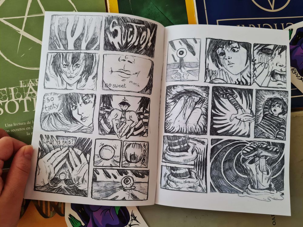 One of the comics featured in SPUD #1: SUCTION. Something very weird about someone's eye is happening: the character seems to be sucked through their eyehole inside their own skull. Is this even possible?