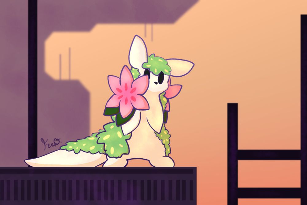 Land-forme Shaymin but as a slugcat from Rain World.