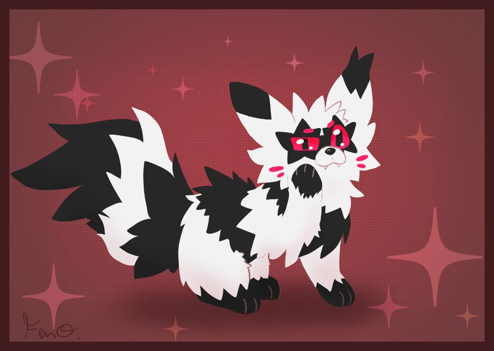 Zigzagoon and Furret fusion holding a paw up to the face.