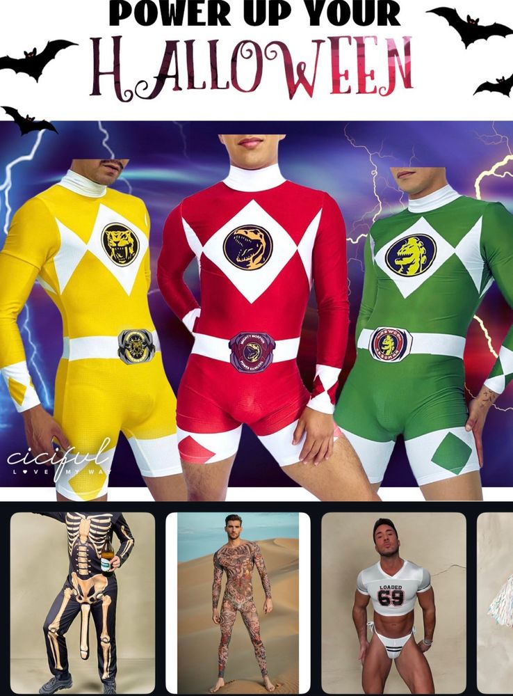 An ad featuring three gay whore power rangers, a skeleton with a huge dong, naked tattoo guy in a desert or something and hoochie football player 