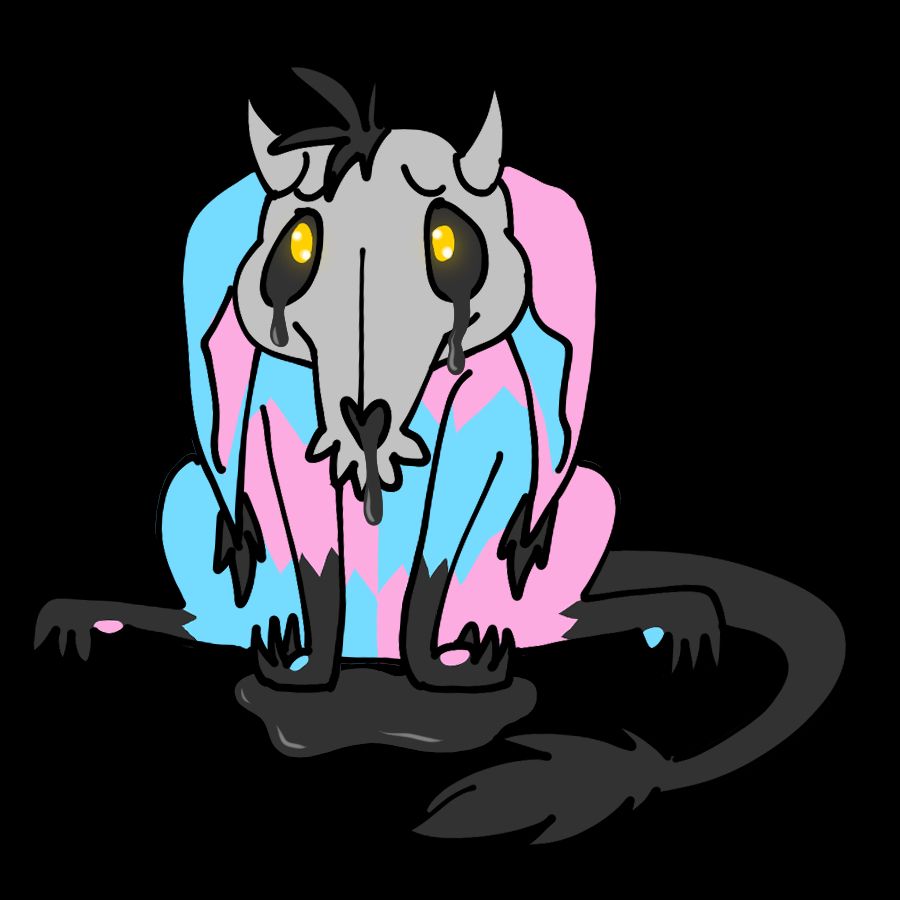 toony doodle of the op's fursona hunched over looking very sad and pathetic with droopy ears, sitting in a little puddle of black slime that is their tears and boogers.