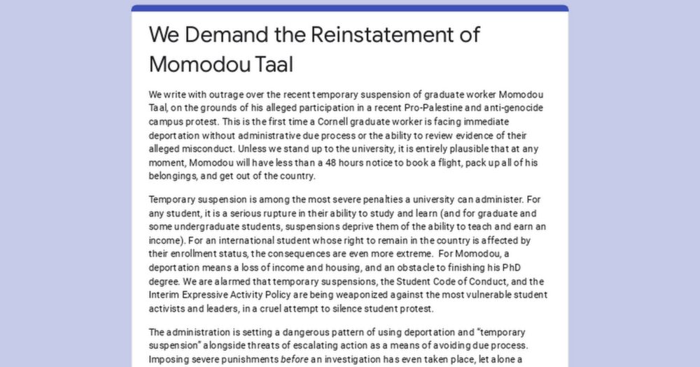 We Demand the Reinstatement of Momodou Taal