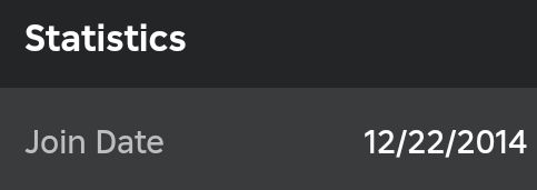 Statistics, showing that I've first joined Roblox in 12/22/2014 (22/12/2014 for the americans)