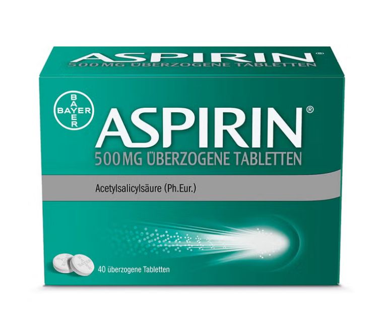 Eine grüne Schachtel mit der Aufschift „Aspirin“.