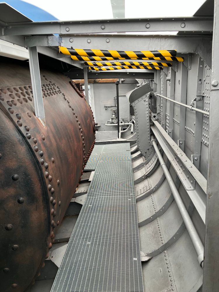 Inside of a steam ship, basically a lot of steel