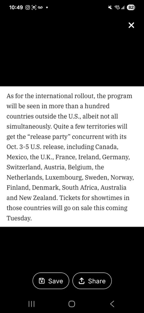 Screenshot of Variety article about the international release 