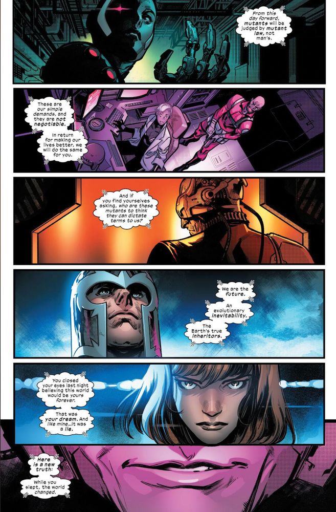 Comic strip from Marvel's classic House of X , where Proffesor X announces Krakoa to the world: "While you slept, the world changed."