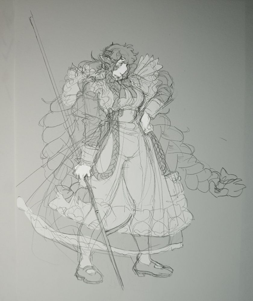 fullbody pencil sketch of my oc Erödravelle 