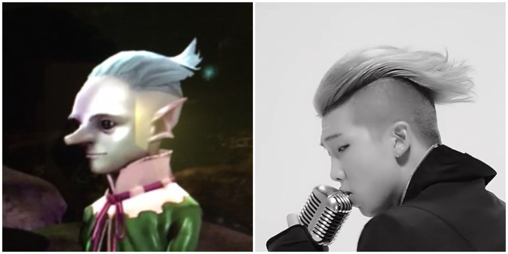 RM with his silver hair pushed back, next to a character that looks similar