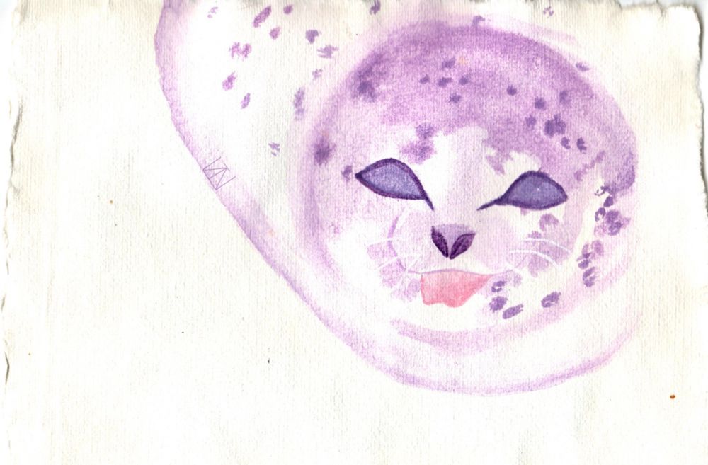 Purple seal. Made of gouache and watercolour 