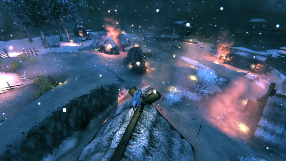 Scene from the roof of a house in a Viking themed light survival video game