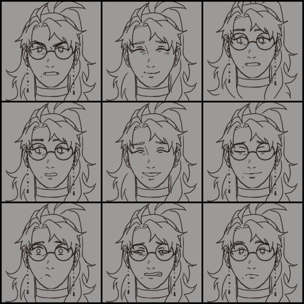 A collage of Quill sketches featuring different expressions. 