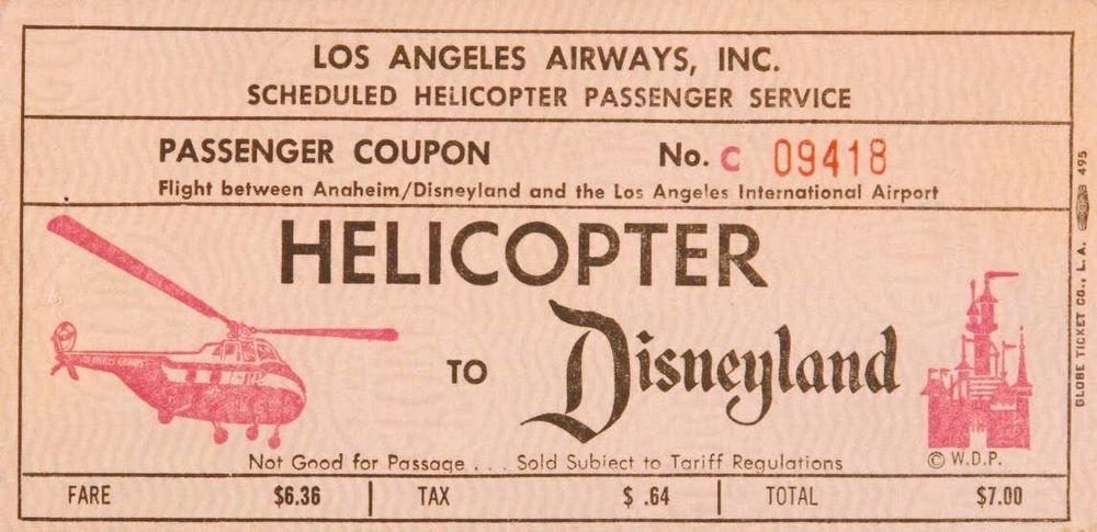 A ticket for helicopter transportation from LAX to Disneyland