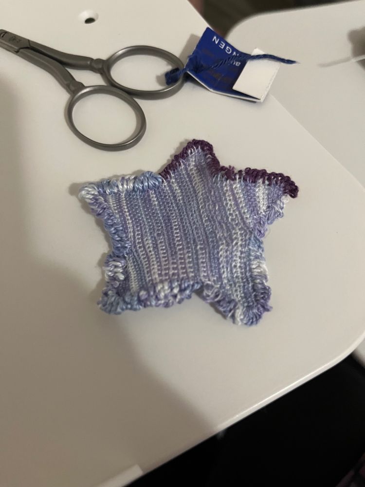 Ombre purple needle lace star with a variety of cordonnets attempted