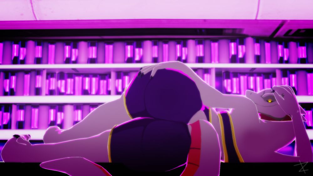 Silf poses for the viewer atop the counter at a bar, the thick snake shaking his butt at you, tempting you to come spend a night with the horny alien. Will you take him up on his offer, knowing full well if you don't make his night, you'll be his breakfast in bed? Only one way to find out!