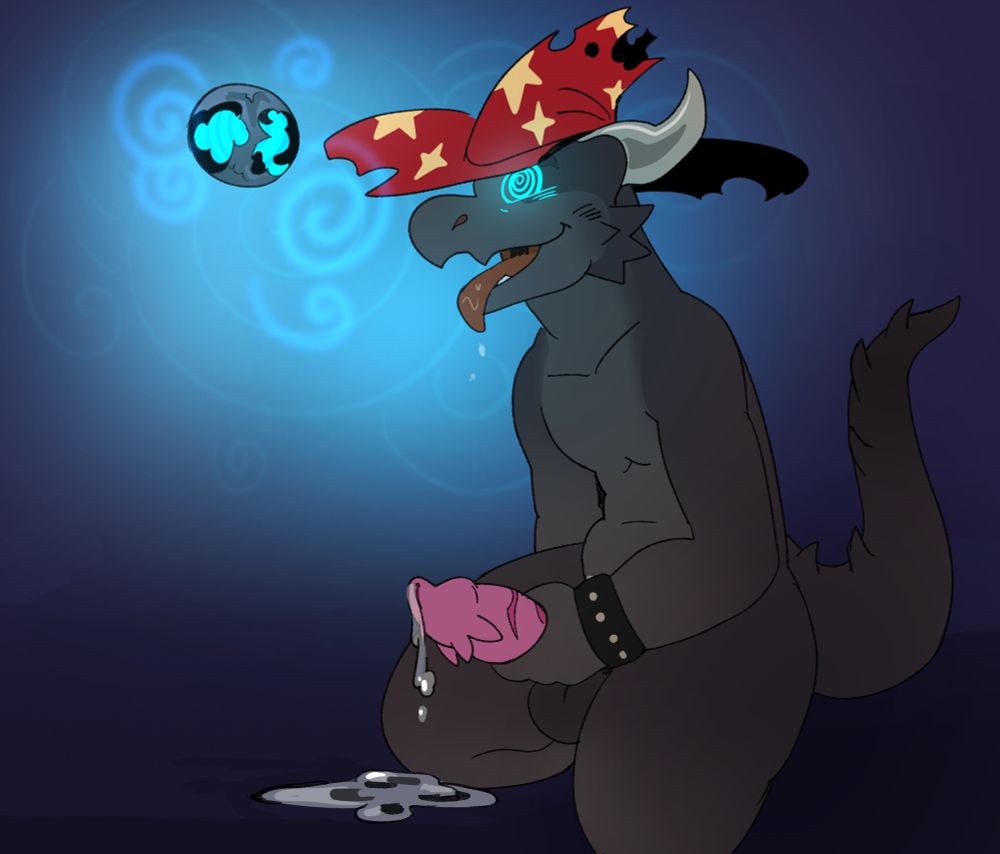 Black kobold stares mindlessly at a orb that has his mind, idly stroking at the pleasure the beautiful swirls bring him.