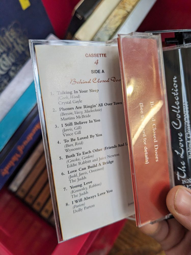 The track list for Behind Closed Doors, optimistically ending with "I Will Always Love You" by Dolly Parton