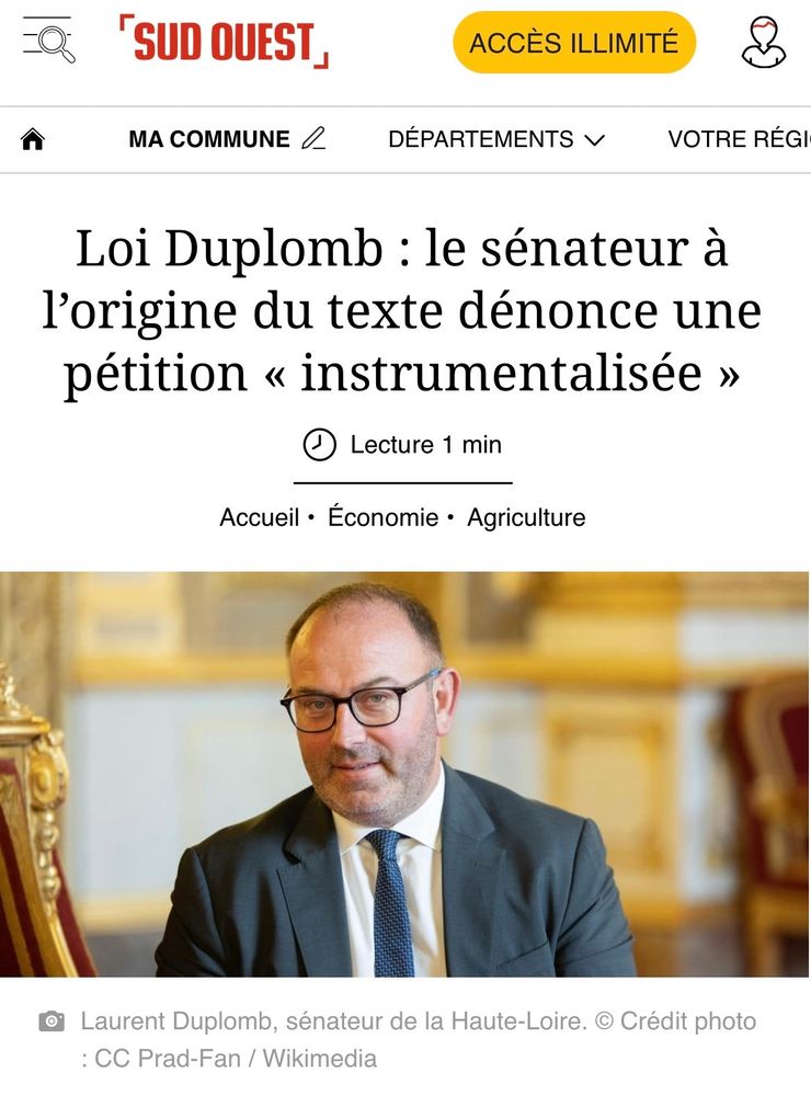 Loi Duplomb : le sénateur à l'origine du texte denonce une pétition "instrumentalisée"