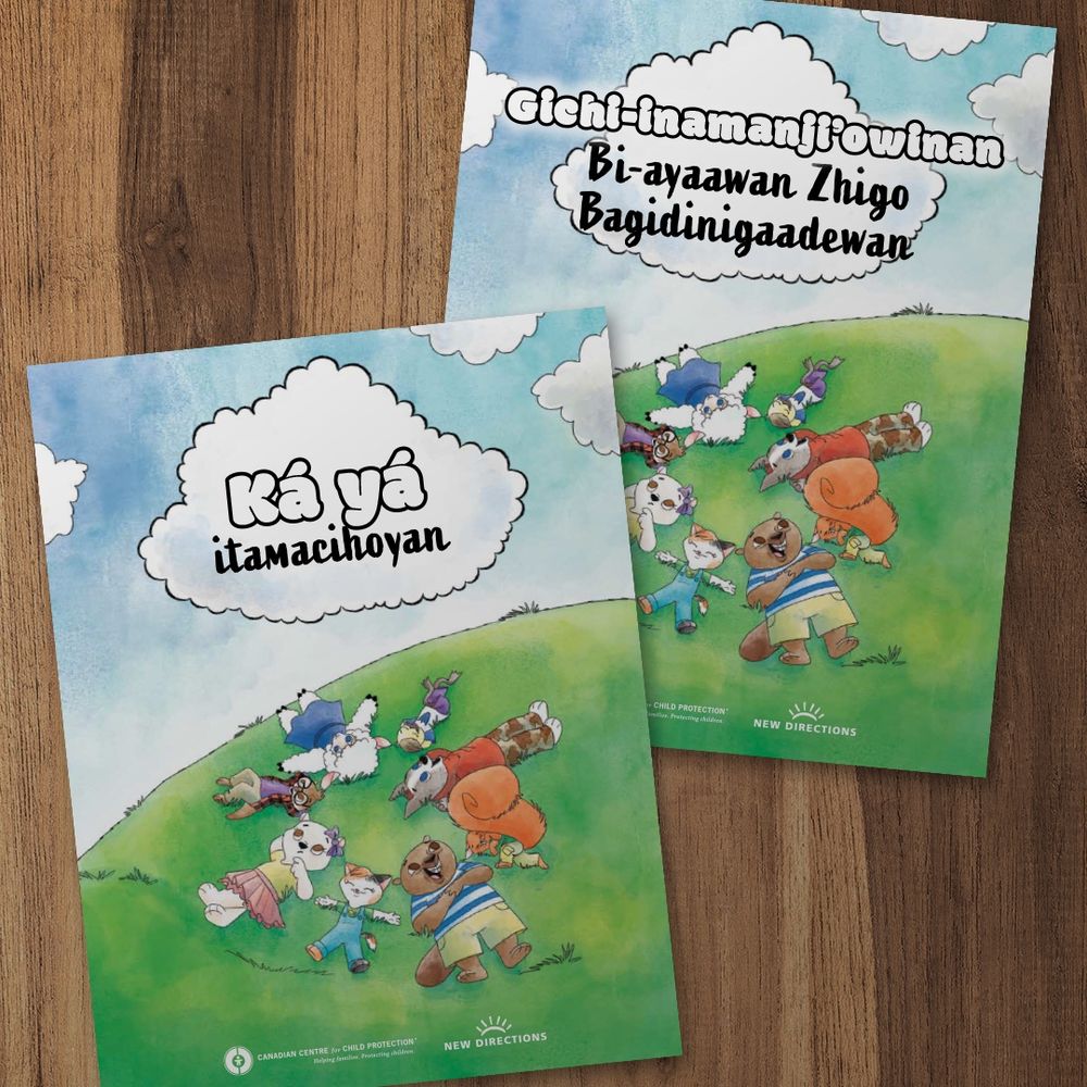 Two book covers in Cree and Ojibwe.
