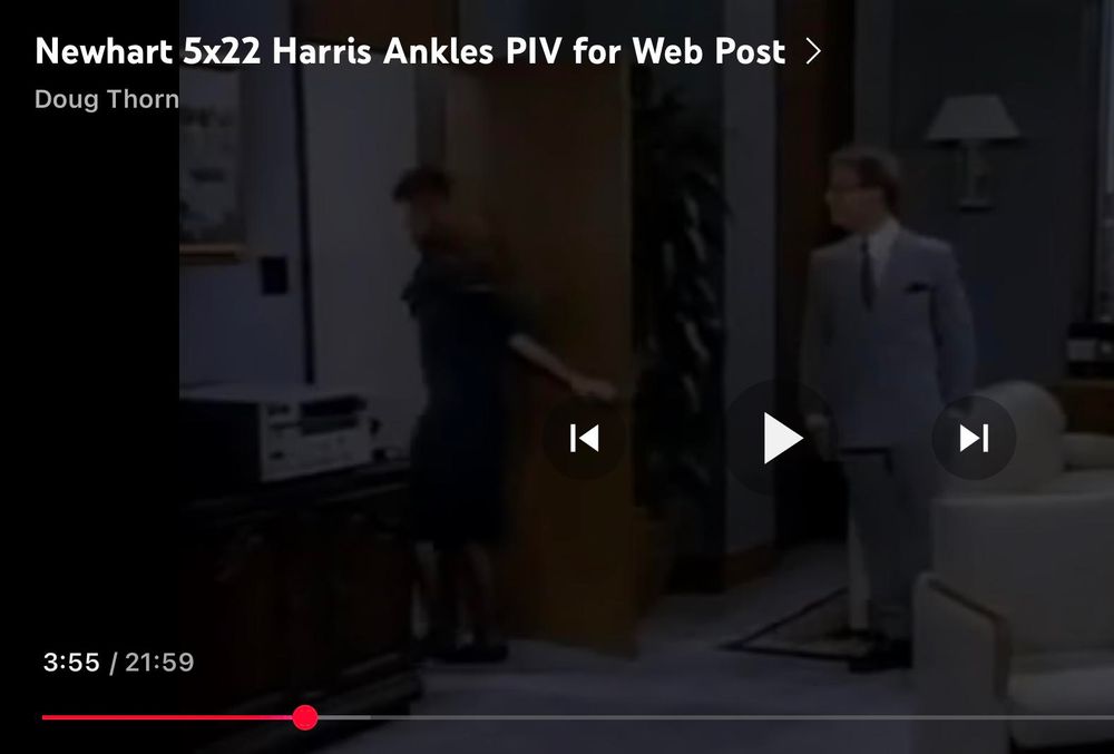 A still from Newhart S5E22 entitled "Harris Ankles PIV for Web Post."

The frame doesn't matter, but it's character Michael Harris standing in a swanky New York office while a secretary closes the door.