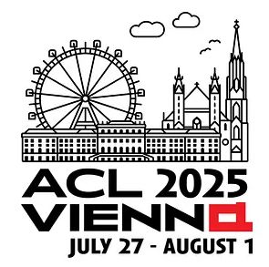 Logo of the ACL 2025 conference. On top is a sketched skyline of the city. Below is the text "ACL 2025 Vienna". The "a" of Vienna is the logo of the ACL Association; a red merged a and c and l. Below are the dates of the conference July 27 – August 1.