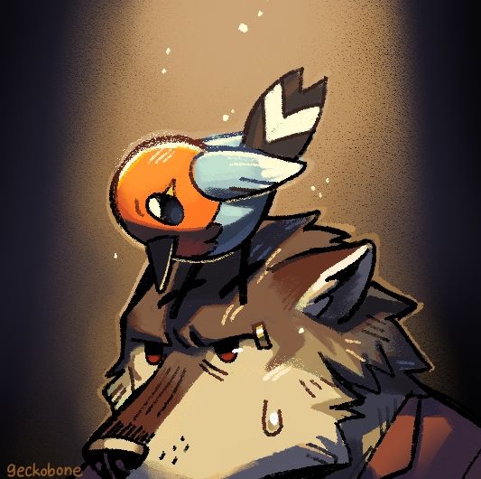 scorch with a bird perching over him
