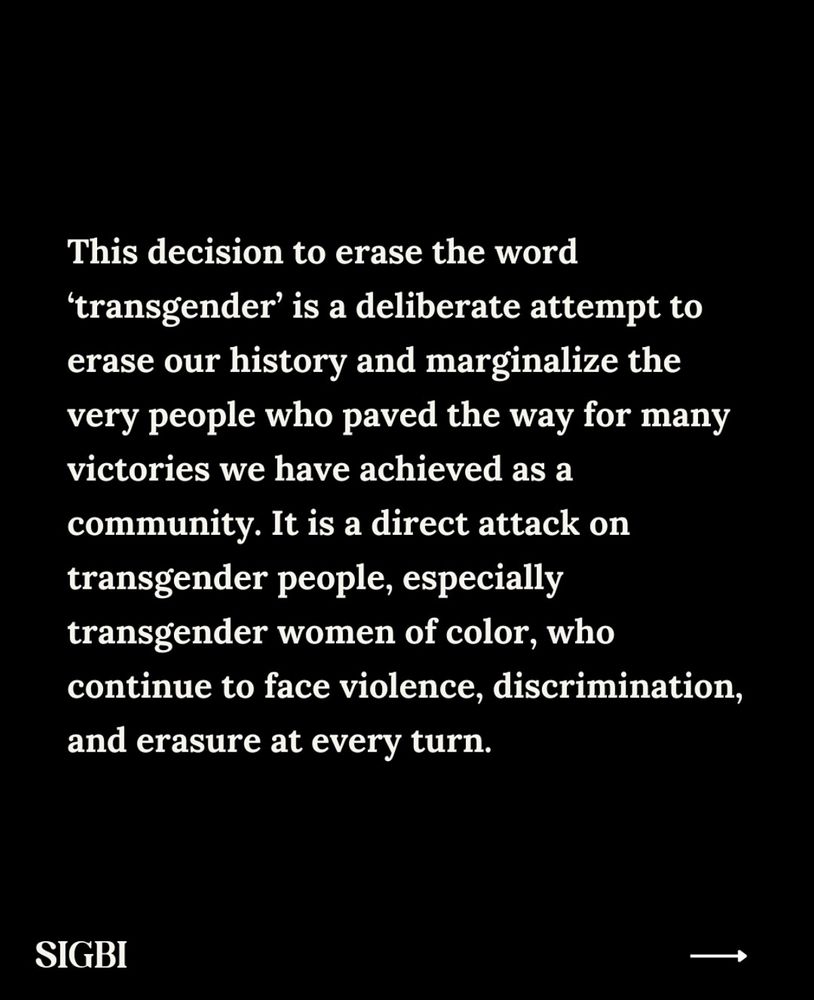 The Stonewall Inn and The Stonewall Inn Gives Back Initiative are outraged and appalled by the recent removal of the word 'transgender' from the Stonewall National Monument page on the National Park Service website. This blatant act of erasure not only distorts the truth of our history, but it also dishonors the immense contributions of transgender individuals - especially transgender women of color - who were at the forefront of the Stonewall Riots and the broader fight for LGBTQ+ rights.

SIGBI followed by a next arrow