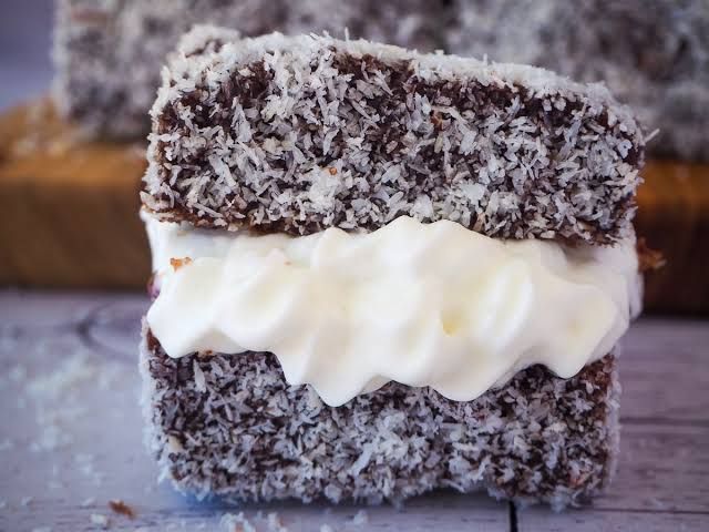 A Sandwich type Lamington with cream