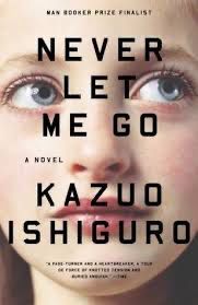 Book cover showing a young woman’s face, her eyes are looking up and to the side Never Let Me Go By Kazuo Ishiguro