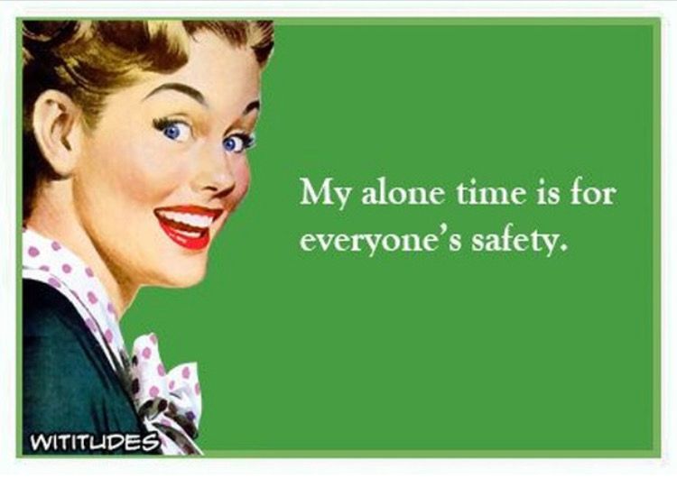 A 1950s white woman with the words My alone time is for everyone's safety.