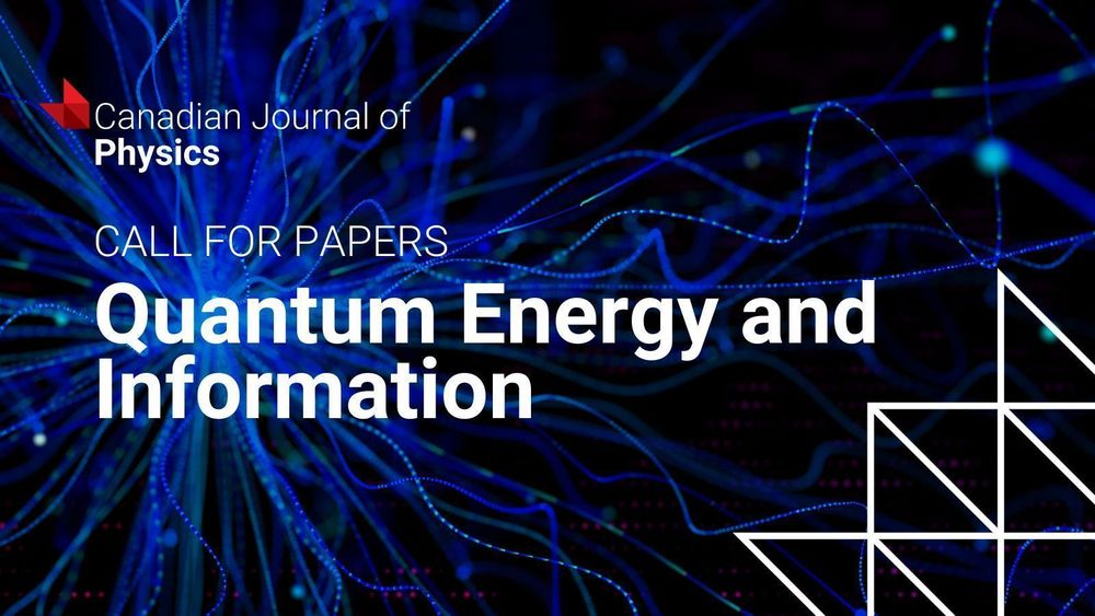 Canadian Journal of Physics call for papers on quantum energy and information with blue abstract wave patterns on black background.