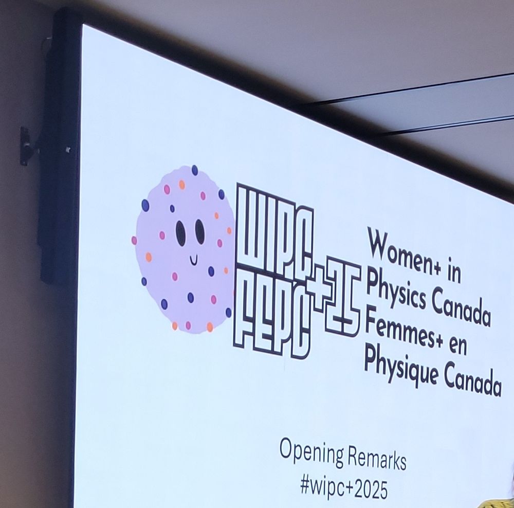 Image of presentation slide displaying the "Women+ in Physics Canada / Femmes+ en Physique Canada" title and logo. 